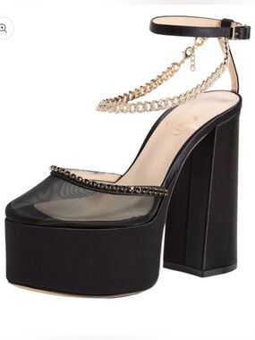 Nalebe Amina Means Black Silk Mesh Crystal Platform Heels NWT 39.5